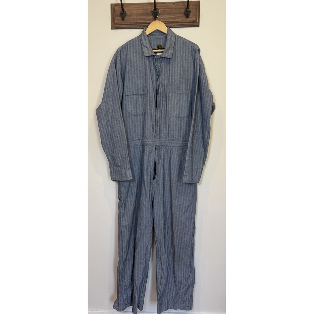 Vtg Berne Apparel Denim Work Blue Herringbone Coveralls USA 50TXL Railroad Style